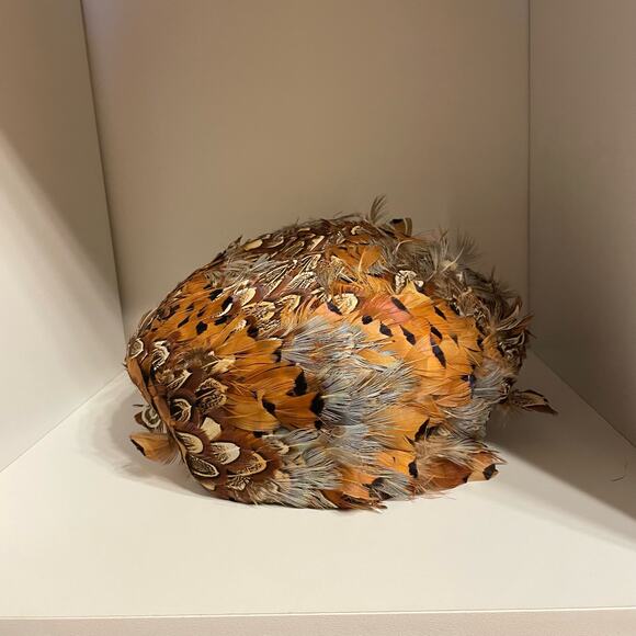 Vintage hat brown gray black bird feathers - Picture 4 of 7